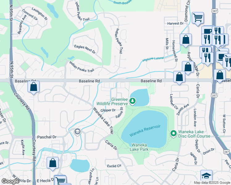 map of restaurants, bars, coffee shops, grocery stores, and more near 102 Rowena Place in Lafayette