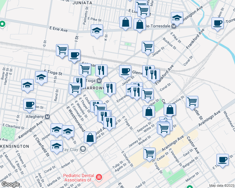 map of restaurants, bars, coffee shops, grocery stores, and more near 1923 East Atlantic Street in Philadelphia