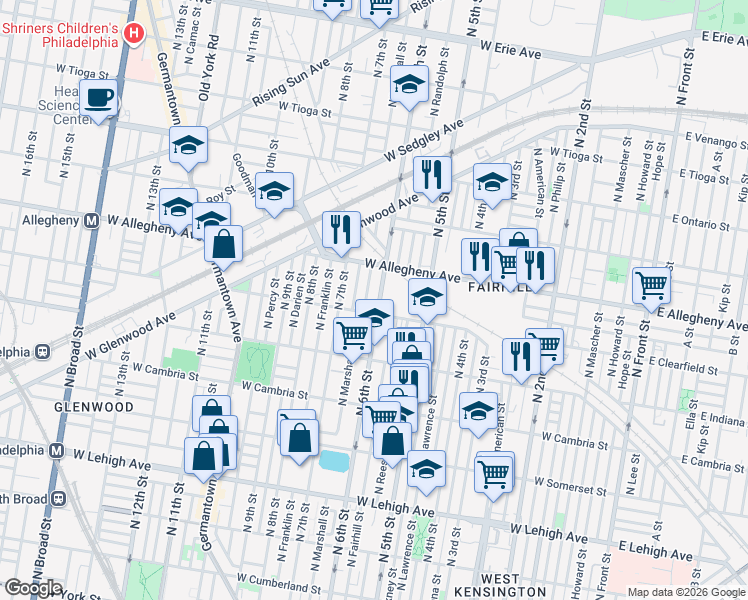 map of restaurants, bars, coffee shops, grocery stores, and more near 3124 North 6th Street in Philadelphia
