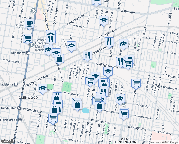 map of restaurants, bars, coffee shops, grocery stores, and more near 3114 North 7th Street in Philadelphia