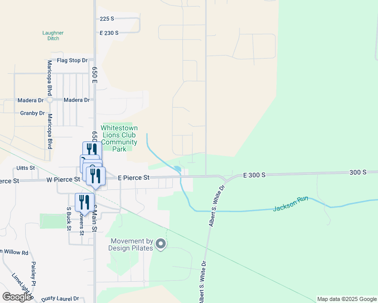 map of restaurants, bars, coffee shops, grocery stores, and more near 6920 East 300 South in Whitestown