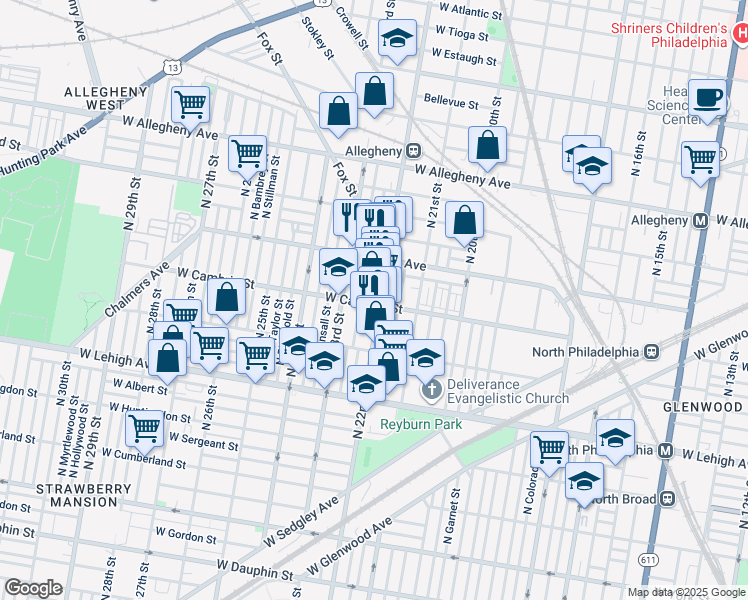 map of restaurants, bars, coffee shops, grocery stores, and more near in Philadelphia