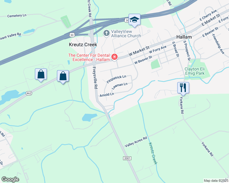 map of restaurants, bars, coffee shops, grocery stores, and more near 457 Arnold Lane in Hallam