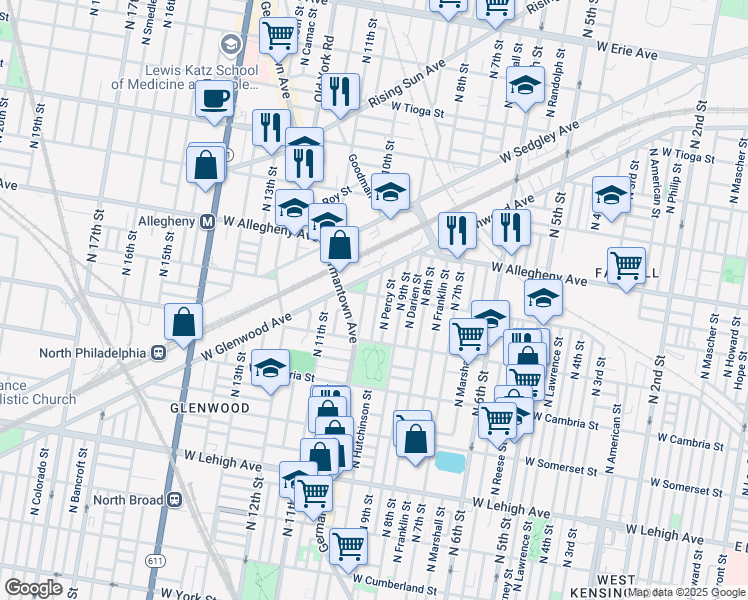 map of restaurants, bars, coffee shops, grocery stores, and more near 3064 North Hutchinson Street in Philadelphia