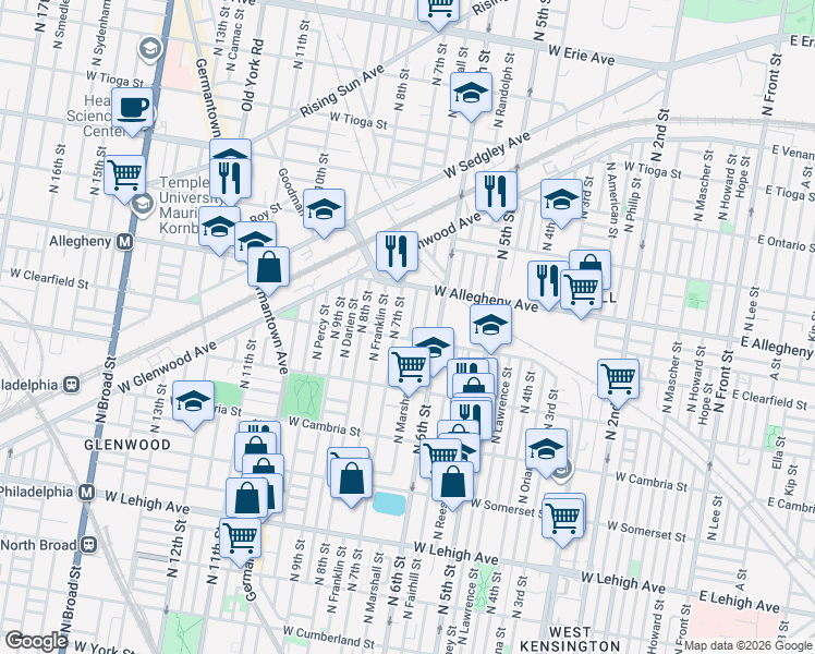 map of restaurants, bars, coffee shops, grocery stores, and more near 3114 North 7th Street in Philadelphia