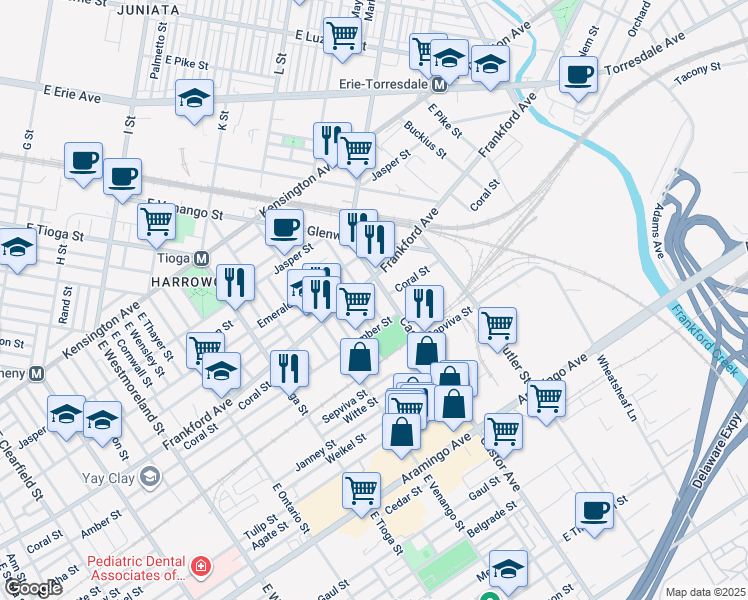 map of restaurants, bars, coffee shops, grocery stores, and more near 2057 Albright Street in Philadelphia