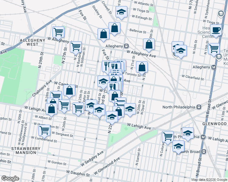 map of restaurants, bars, coffee shops, grocery stores, and more near in Philadelphia