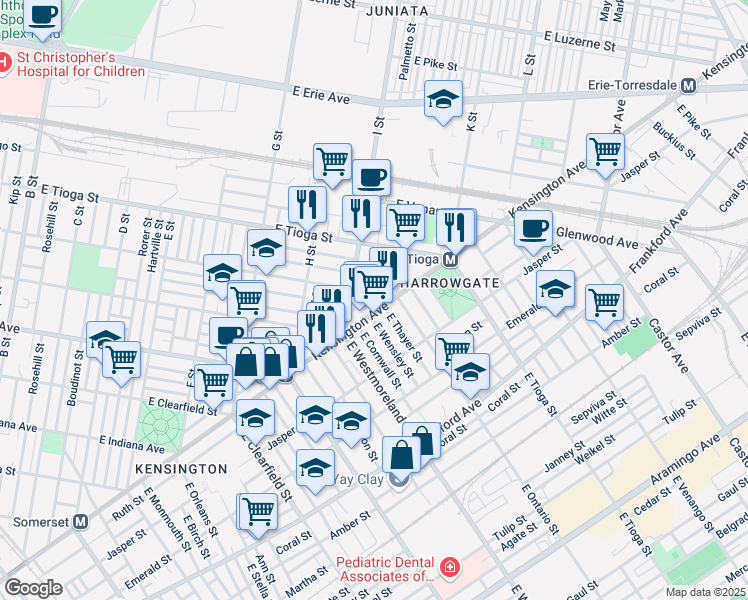 map of restaurants, bars, coffee shops, grocery stores, and more near in Philadelphia