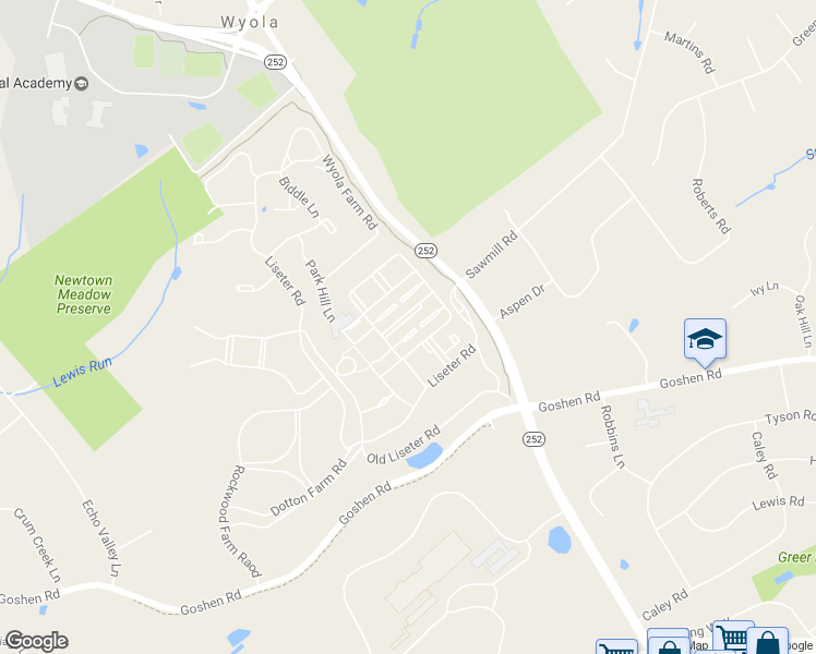 map of restaurants, bars, coffee shops, grocery stores, and more near 3718 Liseter Gardens in Newtown Square