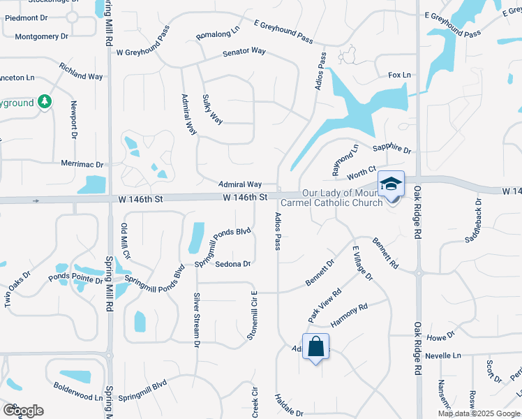 map of restaurants, bars, coffee shops, grocery stores, and more near 1403 Springmill Ponds Boulevard in Carmel