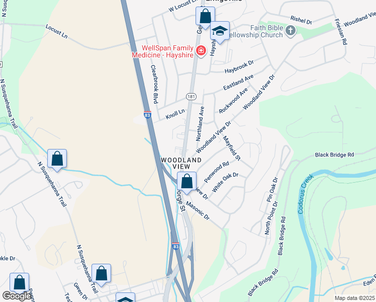 map of restaurants, bars, coffee shops, grocery stores, and more near 2437 North George Street in York