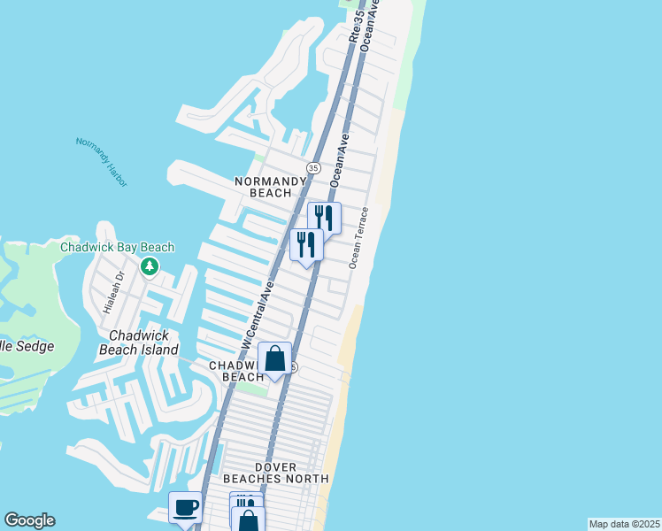 map of restaurants, bars, coffee shops, grocery stores, and more near 47 2nd Ave in Lavallette