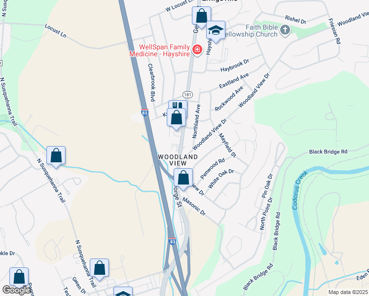 map of restaurants, bars, coffee shops, grocery stores, and more near 2437 North George Street in York