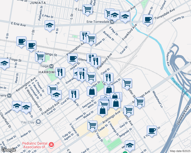 map of restaurants, bars, coffee shops, grocery stores, and more near 2057 Albright Street in Philadelphia