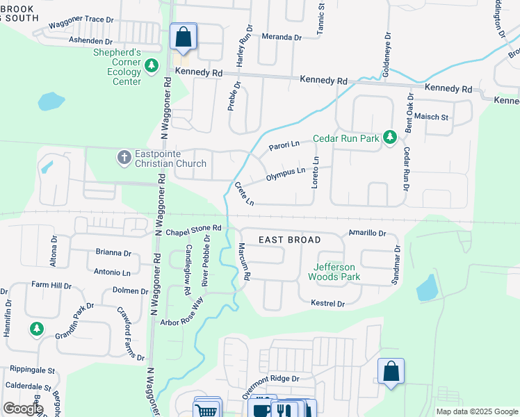map of restaurants, bars, coffee shops, grocery stores, and more near 8245 Crete Lane in Blacklick