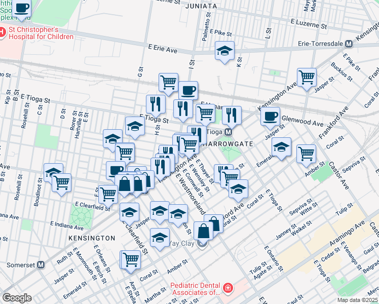 map of restaurants, bars, coffee shops, grocery stores, and more near 3347 Potter Street in Philadelphia