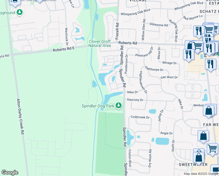 map of restaurants, bars, coffee shops, grocery stores, and more near 2400 Quarry Stone Drive in Hilliard