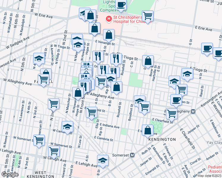 map of restaurants, bars, coffee shops, grocery stores, and more near 3200 B Street in Philadelphia