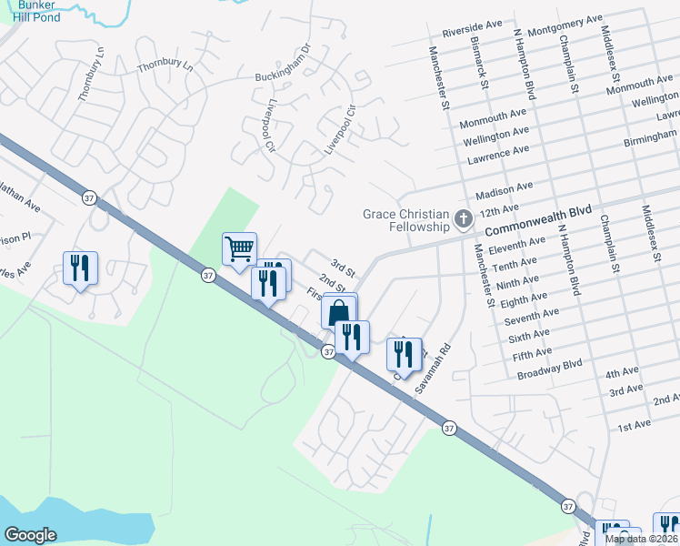 map of restaurants, bars, coffee shops, grocery stores, and more near 58 3rd Street in Manchester Township