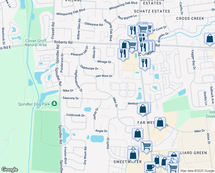 map of restaurants, bars, coffee shops, grocery stores, and more near 5663 Cabot Cove Drive in Hilliard