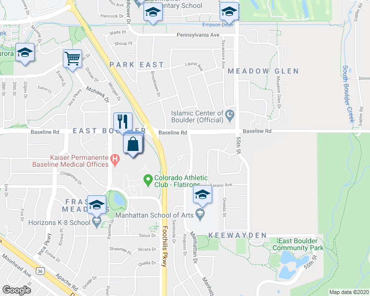 map of restaurants, bars, coffee shops, grocery stores, and more near in Boulder