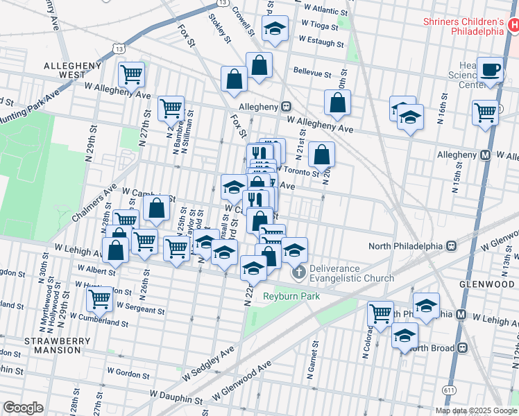 map of restaurants, bars, coffee shops, grocery stores, and more near in Philadelphia