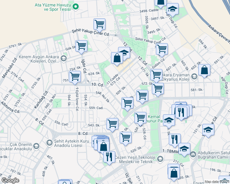 map of restaurants, bars, coffee shops, grocery stores, and more near 6 10. Caddesi in Etimesgut