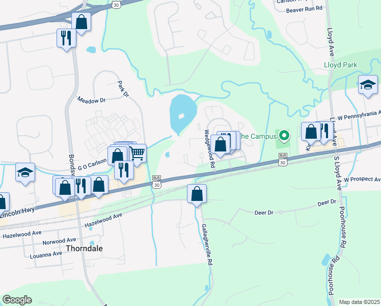 map of restaurants, bars, coffee shops, grocery stores, and more near 135 Ascot Court in Downingtown