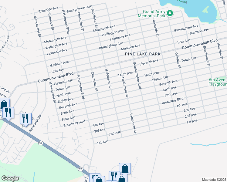 map of restaurants, bars, coffee shops, grocery stores, and more near 713 Middlesex Street in Toms River