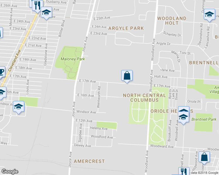 map of restaurants, bars, coffee shops, grocery stores, and more near 1550 Delbert Road in Columbus