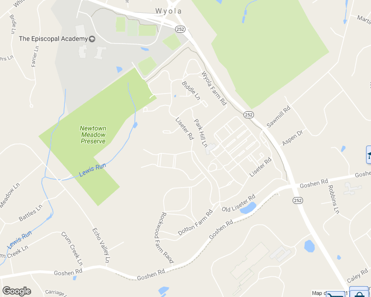 map of restaurants, bars, coffee shops, grocery stores, and more near 3801 Woodland Drive in Newtown Square