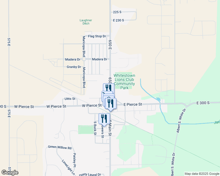 map of restaurants, bars, coffee shops, grocery stores, and more near 2696 North Main Street in Whitestown