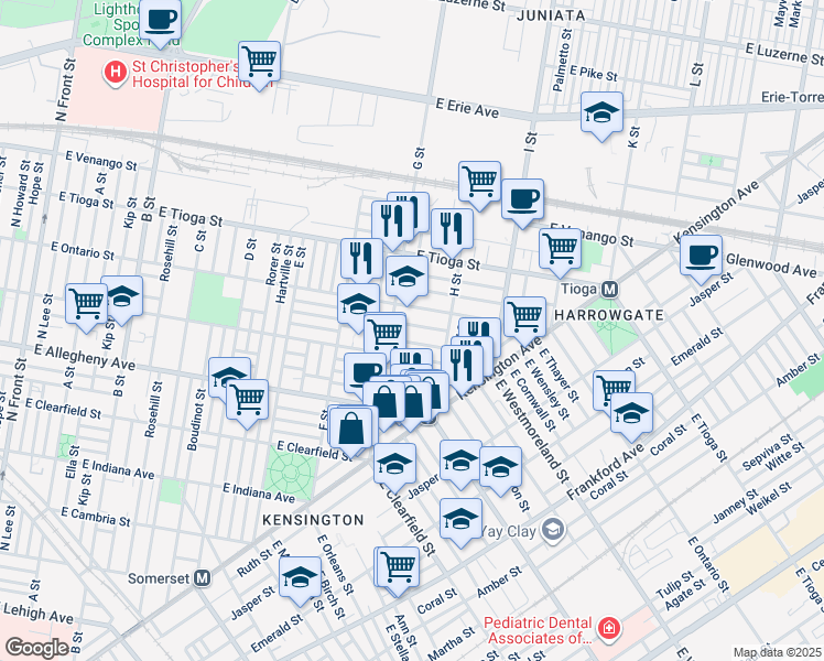 map of restaurants, bars, coffee shops, grocery stores, and more near 818 East Thayer Street in Philadelphia