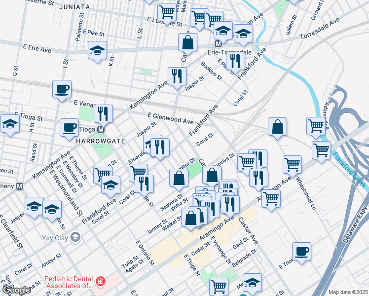 map of restaurants, bars, coffee shops, grocery stores, and more near 2049 Albright Street in Philadelphia