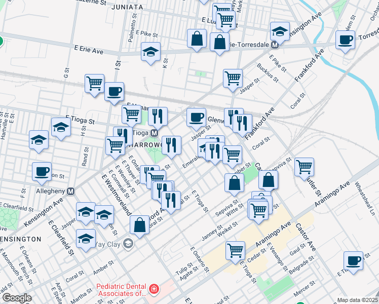 map of restaurants, bars, coffee shops, grocery stores, and more near 1923 East Atlantic Street in Philadelphia