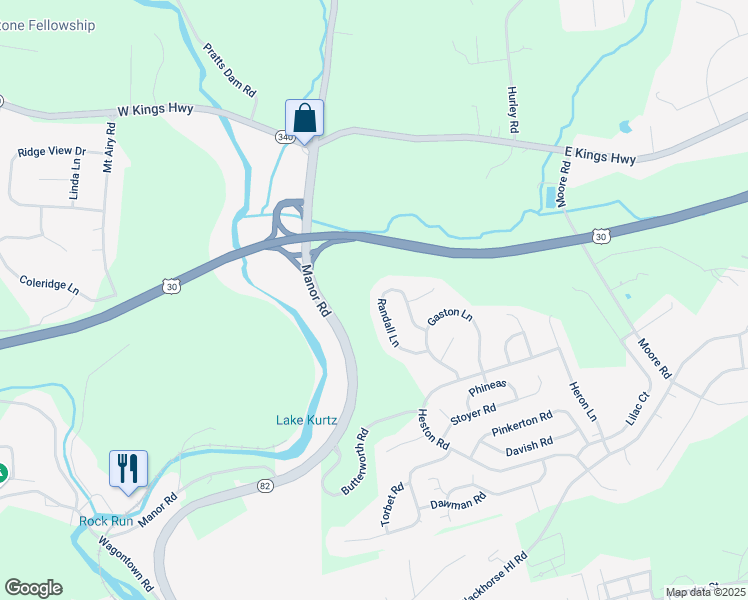 map of restaurants, bars, coffee shops, grocery stores, and more near 358 Randall Lane in Coatesville
