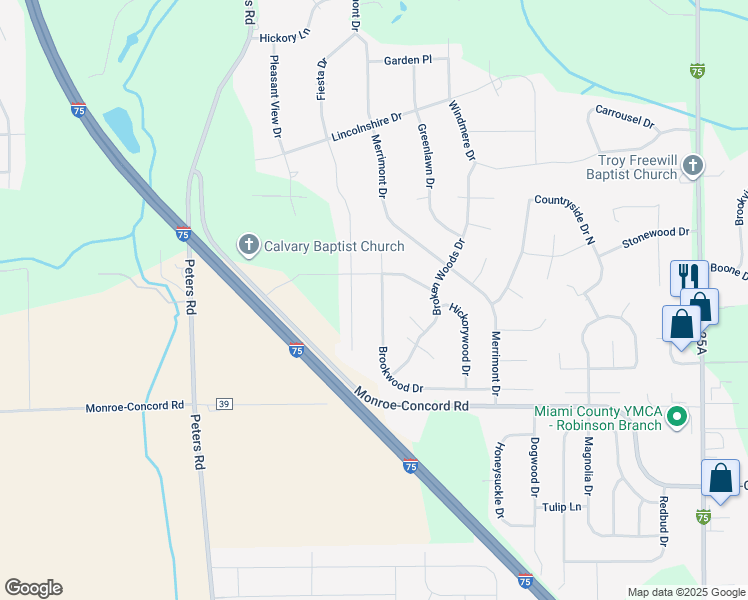 map of restaurants, bars, coffee shops, grocery stores, and more near 908 Brookwood Drive in Troy