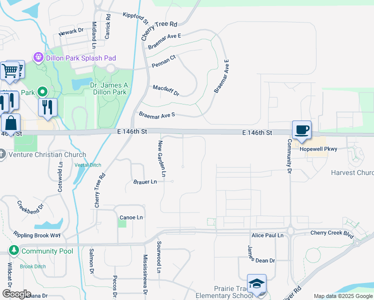 map of restaurants, bars, coffee shops, grocery stores, and more near 14543 Integrity Court in Carmel