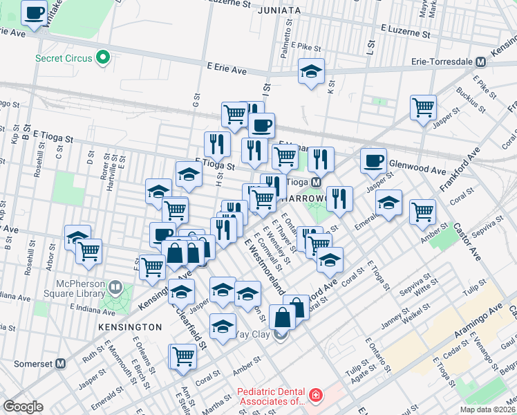 map of restaurants, bars, coffee shops, grocery stores, and more near in Philadelphia