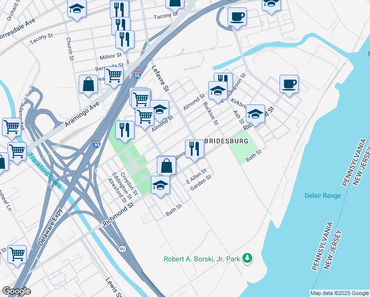 map of restaurants, bars, coffee shops, grocery stores, and more near 4471 Salmon Street in Philadelphia