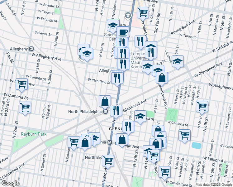 map of restaurants, bars, coffee shops, grocery stores, and more near in Philadelphia