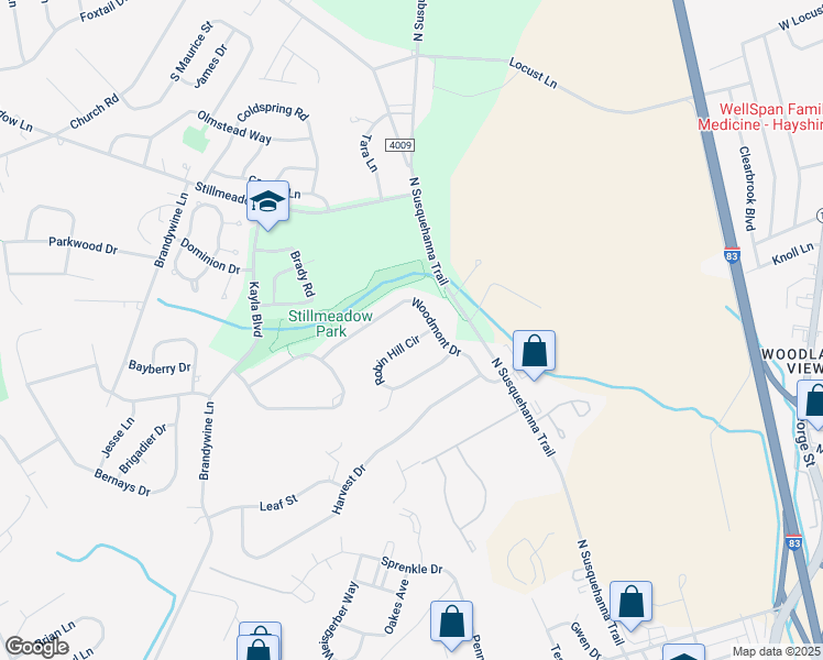 map of restaurants, bars, coffee shops, grocery stores, and more near 670 Robin Hill Circle in York