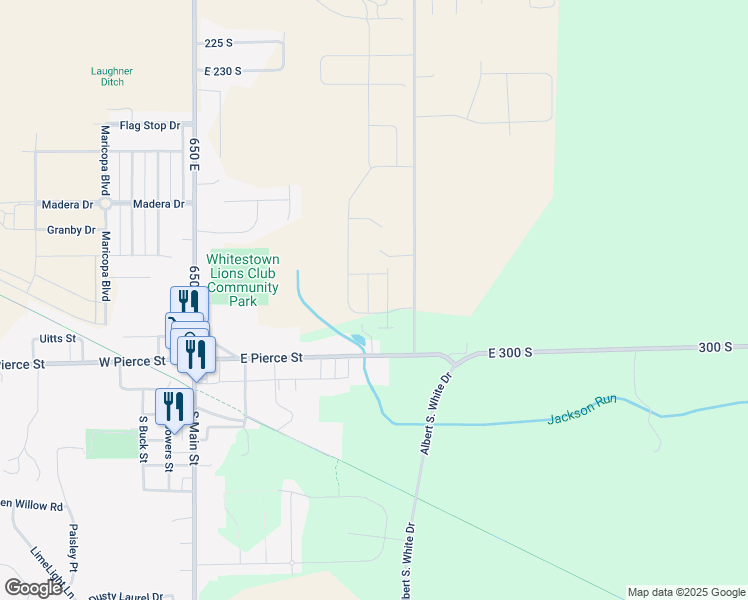 map of restaurants, bars, coffee shops, grocery stores, and more near 6920 East 300 South in Whitestown