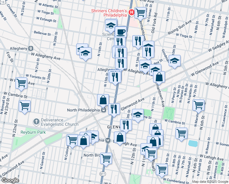 map of restaurants, bars, coffee shops, grocery stores, and more near in Philadelphia