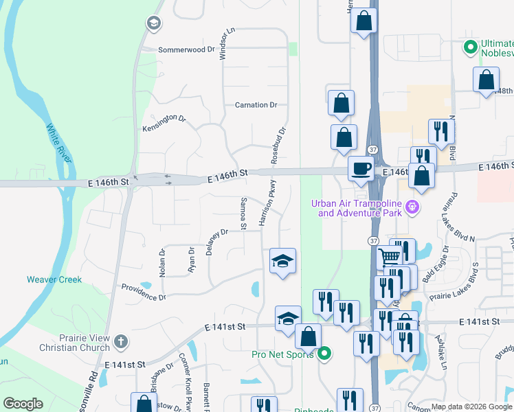 map of restaurants, bars, coffee shops, grocery stores, and more near 8983 Marisa Drive in Fishers