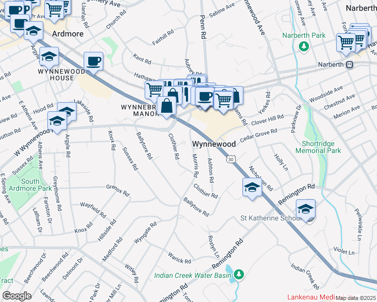 map of restaurants, bars, coffee shops, grocery stores, and more near 1121 Morris Road in Montgomery County