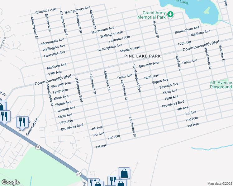 map of restaurants, bars, coffee shops, grocery stores, and more near 1016 Eighth Avenue in Toms River