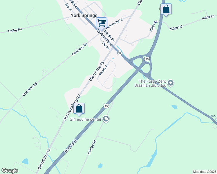 map of restaurants, bars, coffee shops, grocery stores, and more near 90 Tammy Drive in York Springs