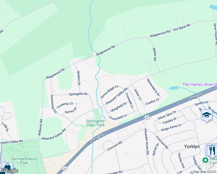 map of restaurants, bars, coffee shops, grocery stores, and more near 3687 Sorrel Ridge Lane in York