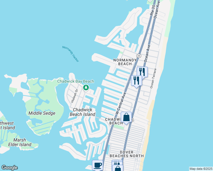 map of restaurants, bars, coffee shops, grocery stores, and more near 235 Hayes Court in Lavallette